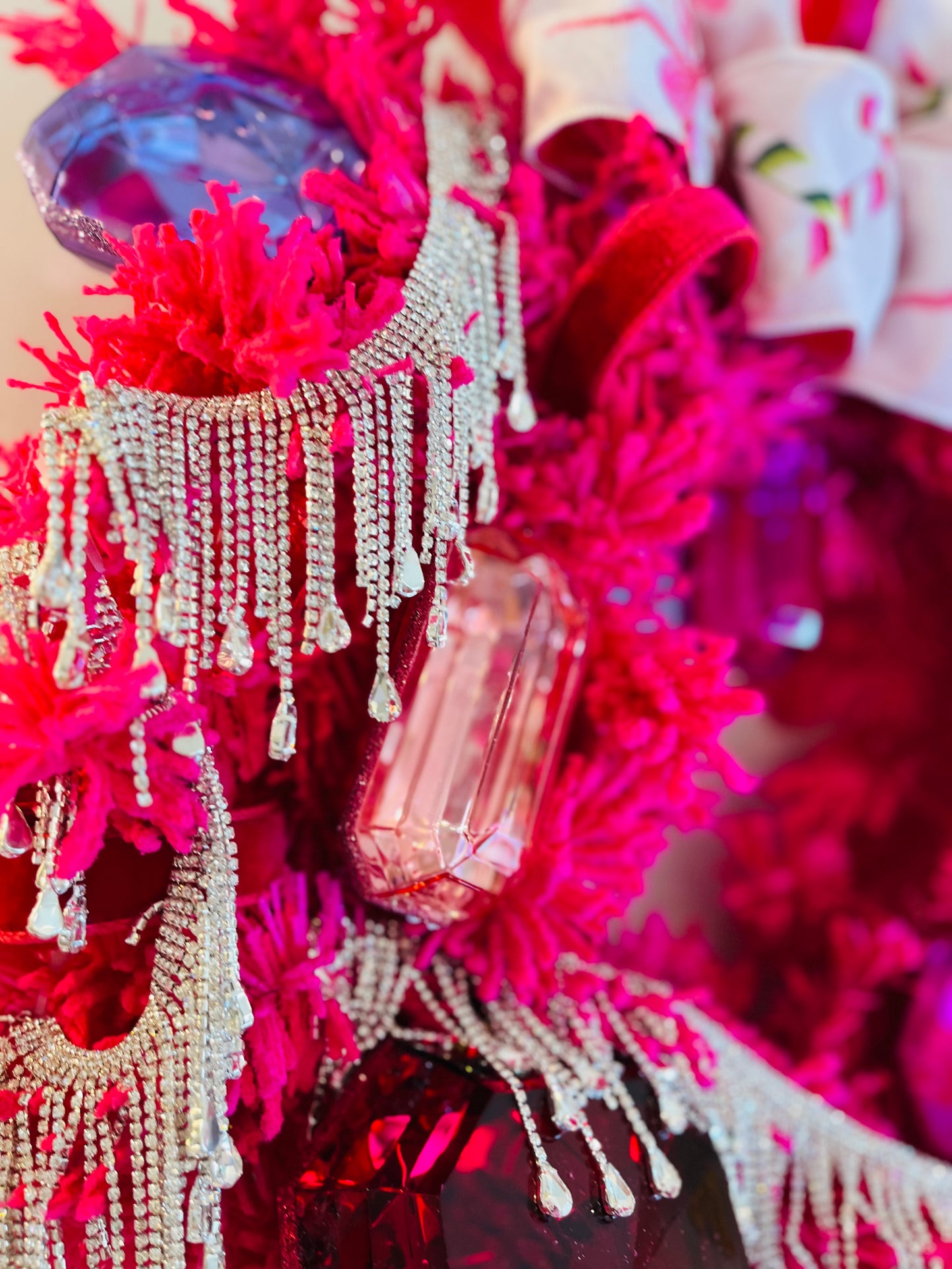 Large Pink Candy Cane Crystal Wreath