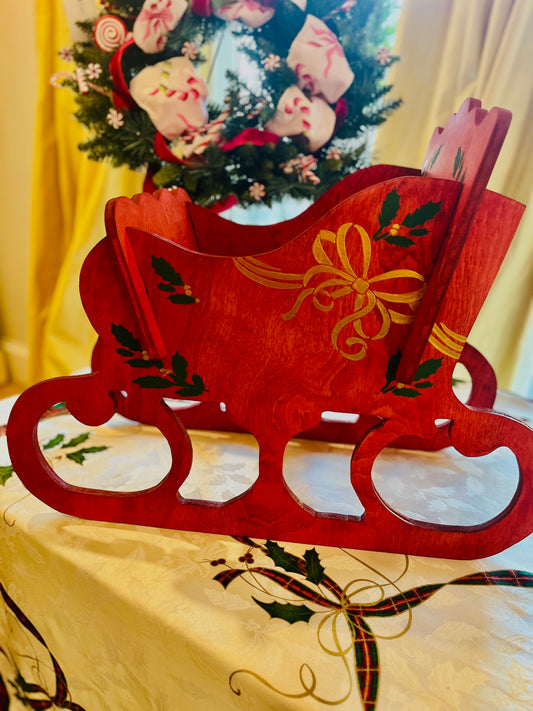 Santa's Sleigh- Hand carved, solid wood, hand painted