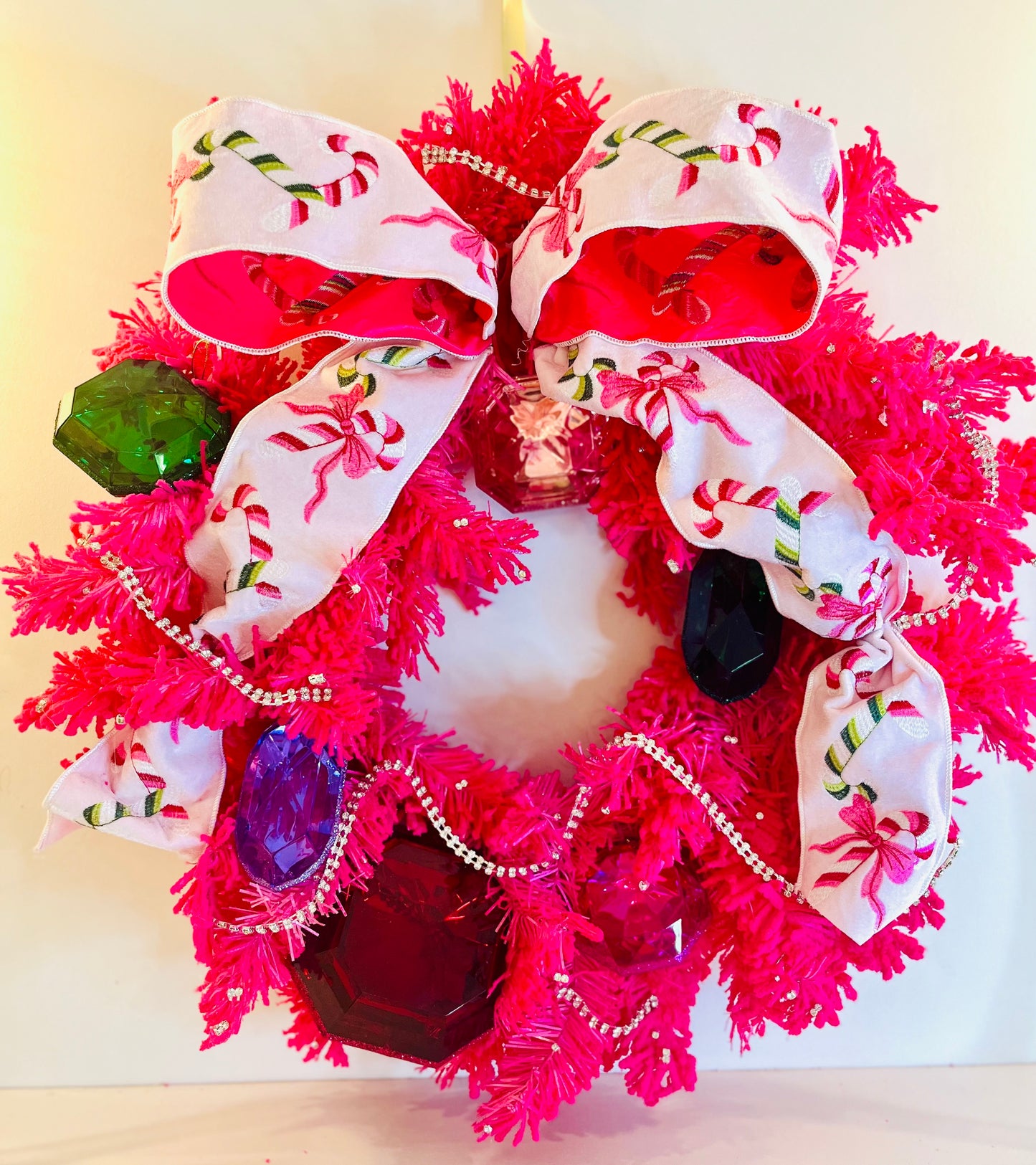 Medium Pink Candy Cane Crystal Wreath