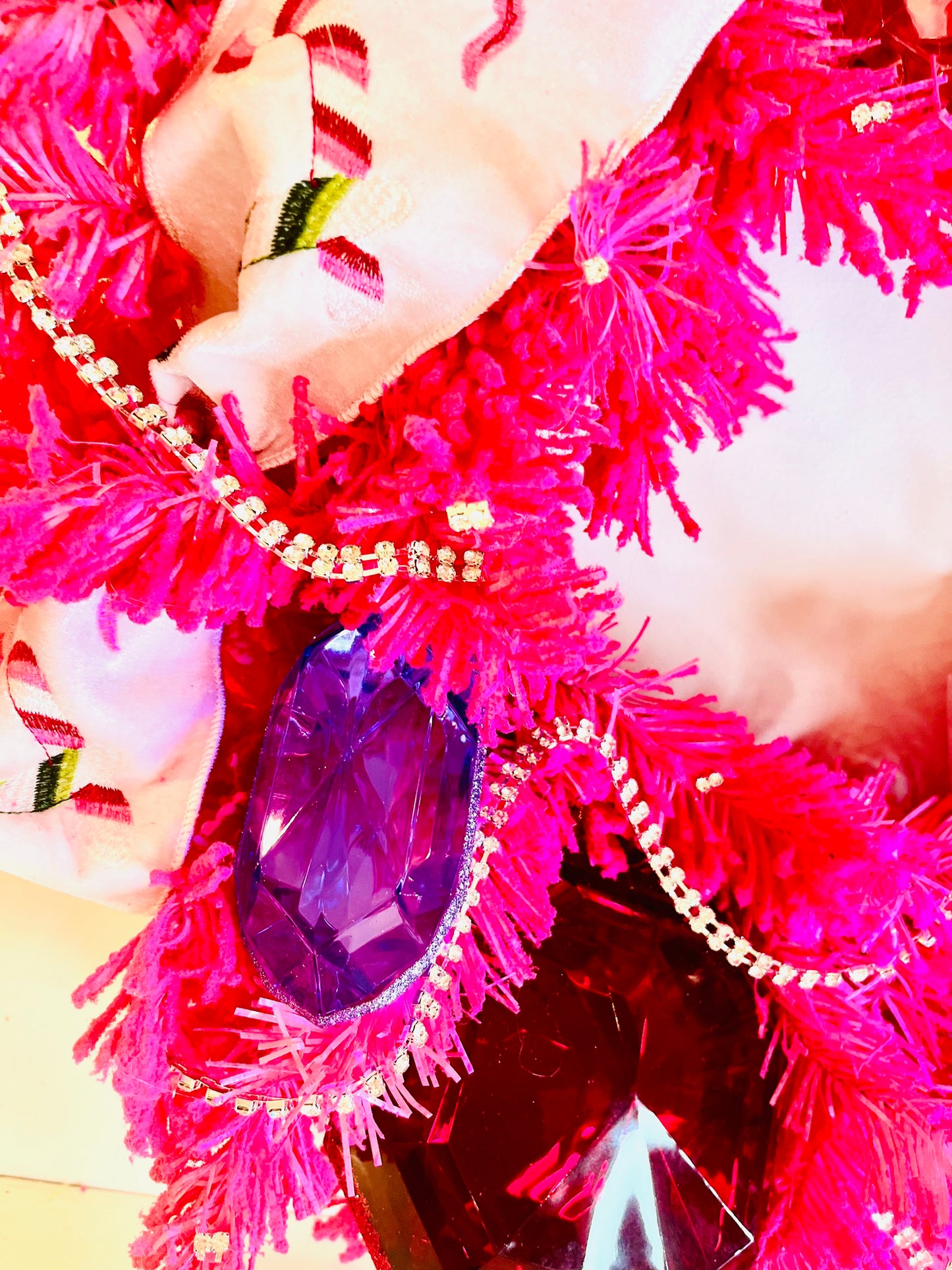 Medium Pink Candy Cane Crystal Wreath